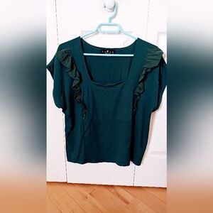 Forest Green Top With Frills - KAZAK - Made In Canada
